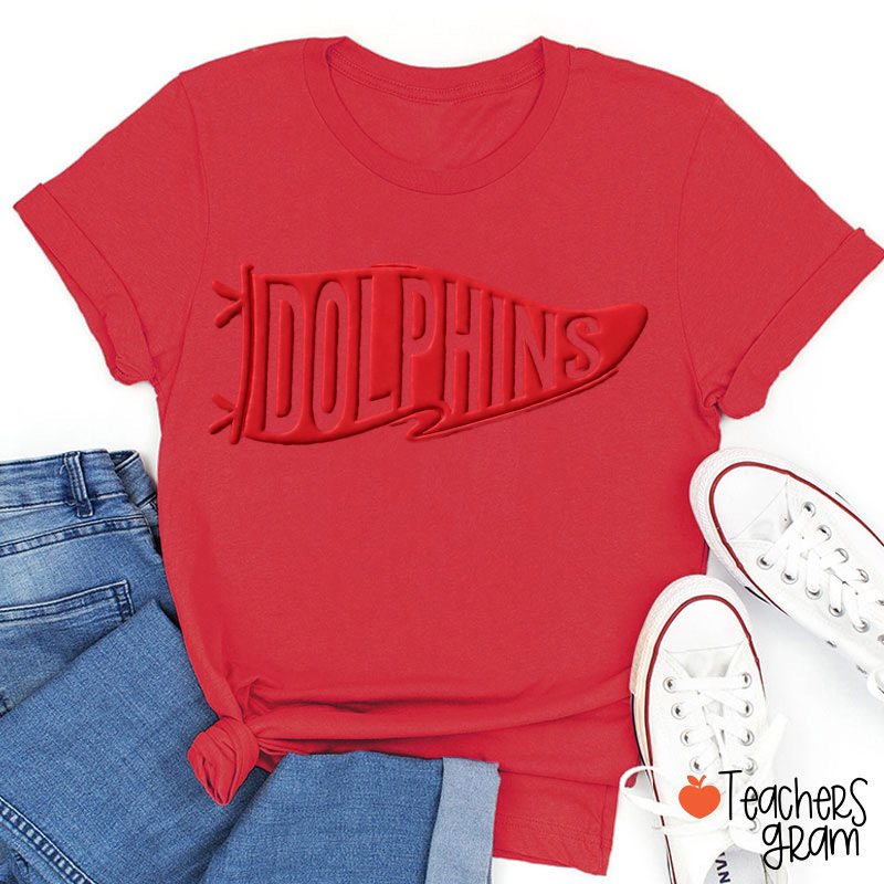 Personalized Mascot Sport Puff Printed Pennant Banner Text Teacher T‑Shirt