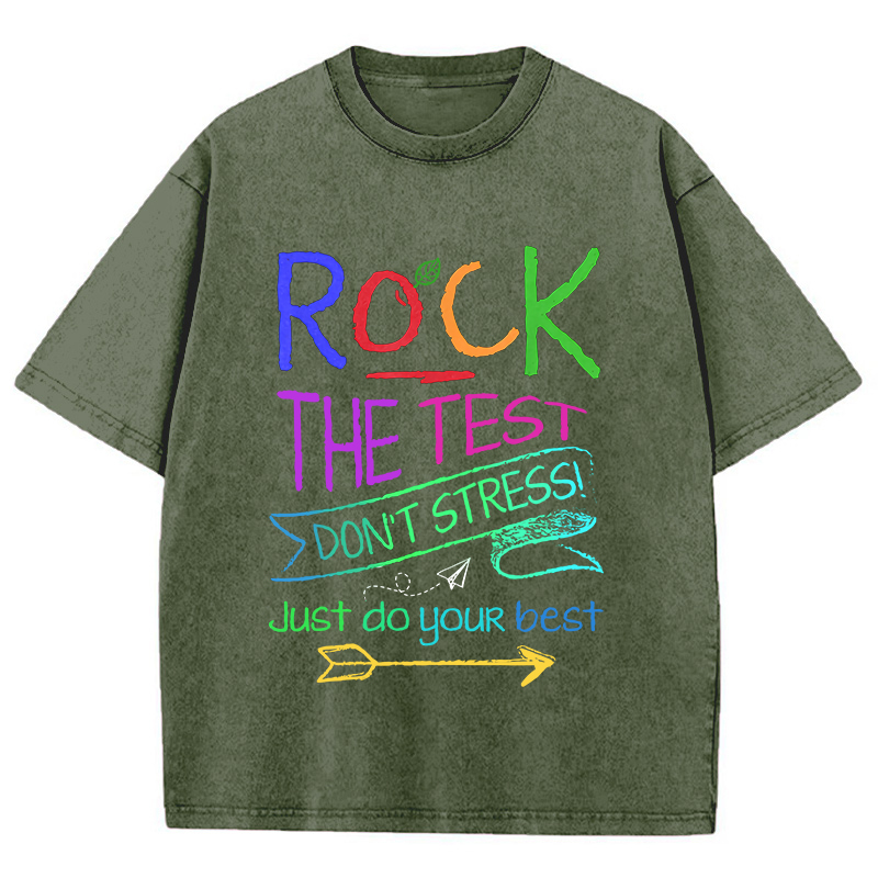 Funny Testing Teacher Rock The Test Teacher Washed T-Shirt