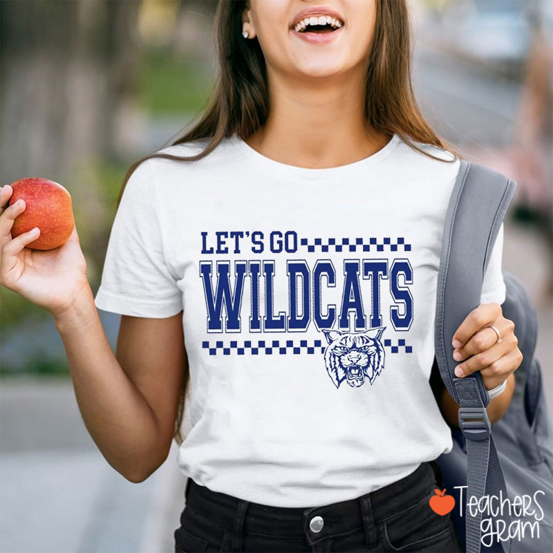 Personalized Mascot Let's Go Checkerboard Game Day Teacher T-Shirt 