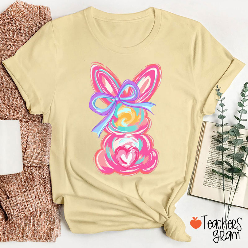 Colorful Bunny Happy Easter Teacher T-Shirt