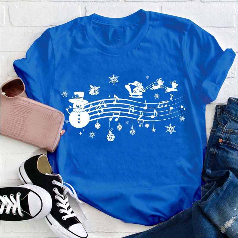 Santa Sleigh Snowman Music Teacher T-Shirt