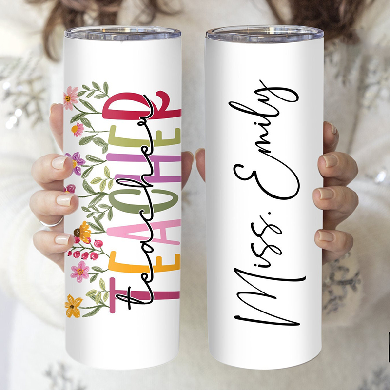 Personalized Name Flower Teacher Tumbler