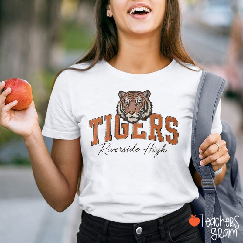 Personalized Mascot And School Name Vintage Sports Graphic Teacher T‑Shirt
