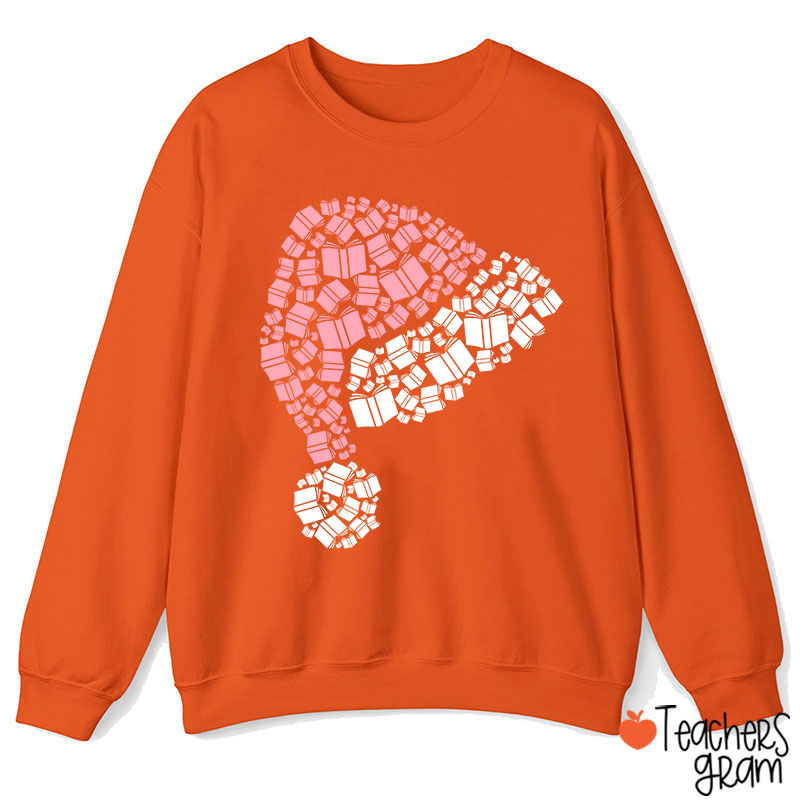 Book Christmas Hat Christmas Teacher Sweatshirt