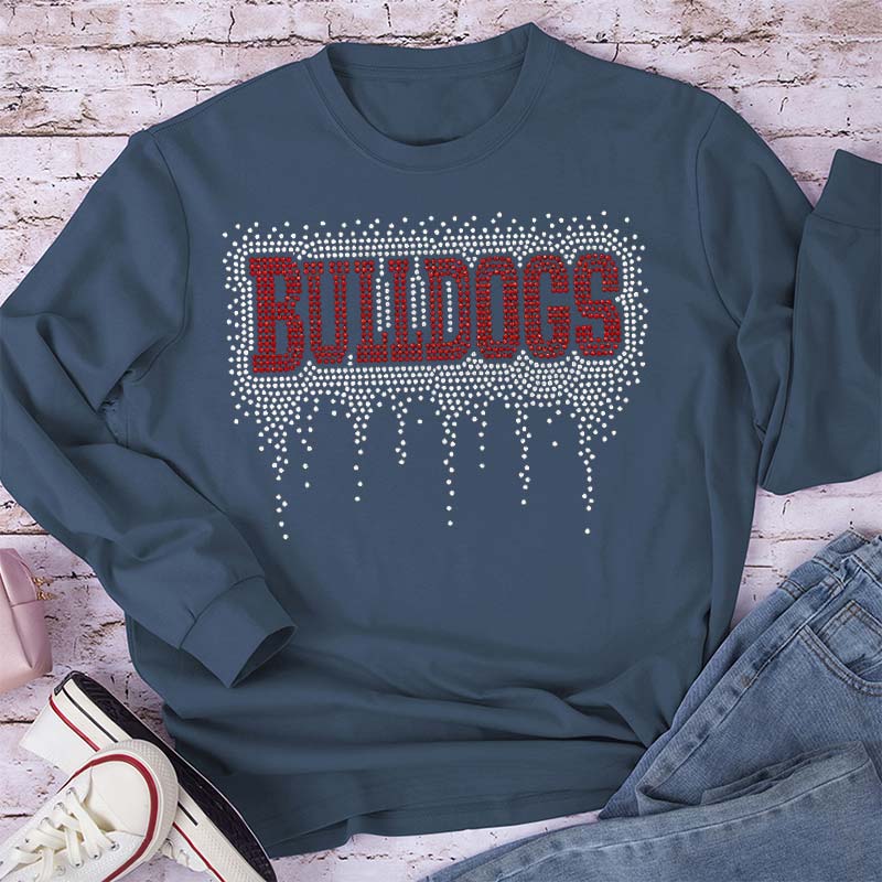 Personalized Mascot Drip Faux Rhinestone Teacher Long Sleeve T-Shirt