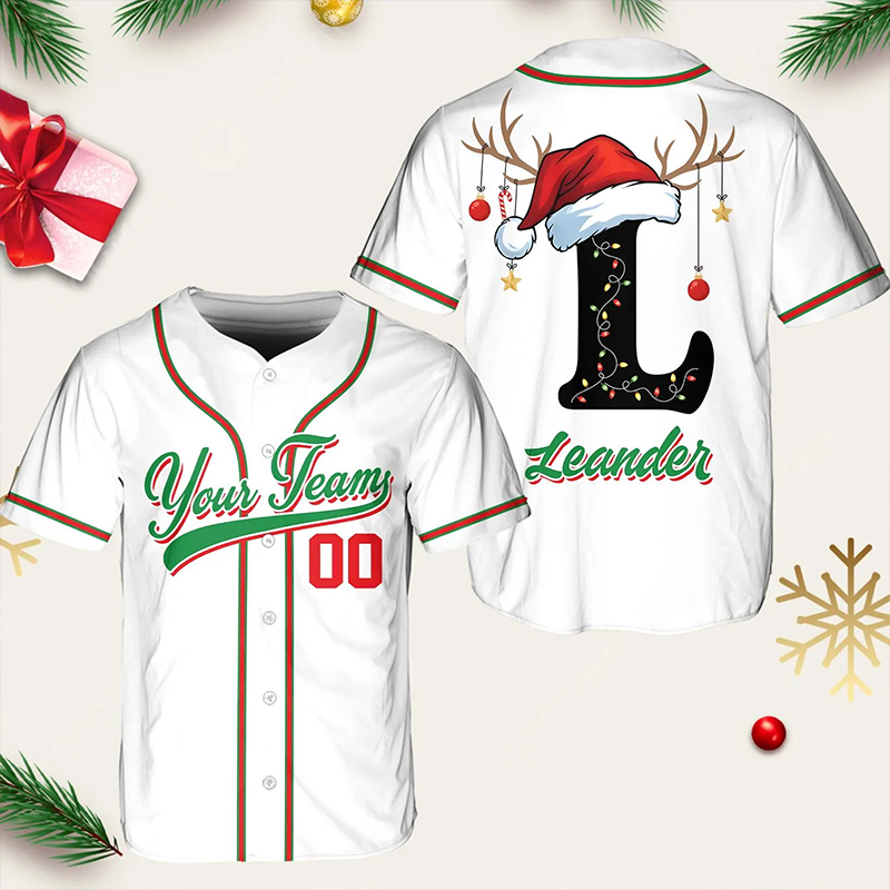 Personalized Name And Initials Santa Hat Teacher Baseball Jersey