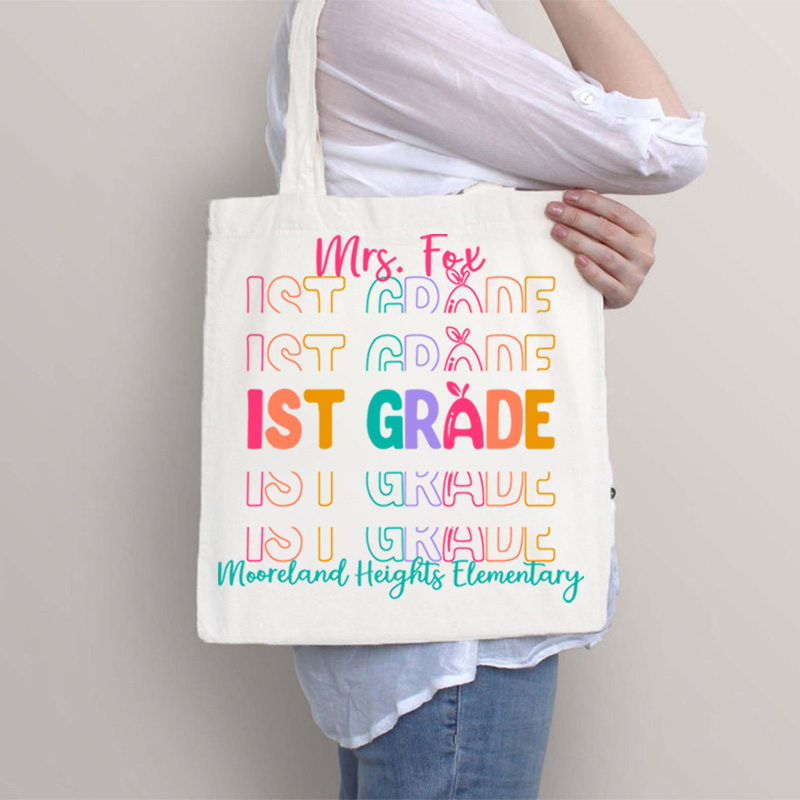 Personalized Colorful Apple Teacher Tote Bag