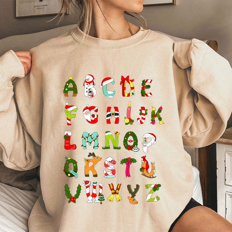Christmas Alphabet All The Cute Things In Christmas Teacher Sweatshirt