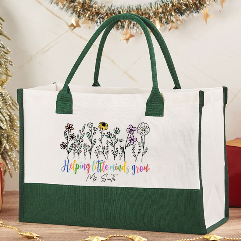 Personalized Helping Little Minds Grow Teacher Cotton Tote Bag