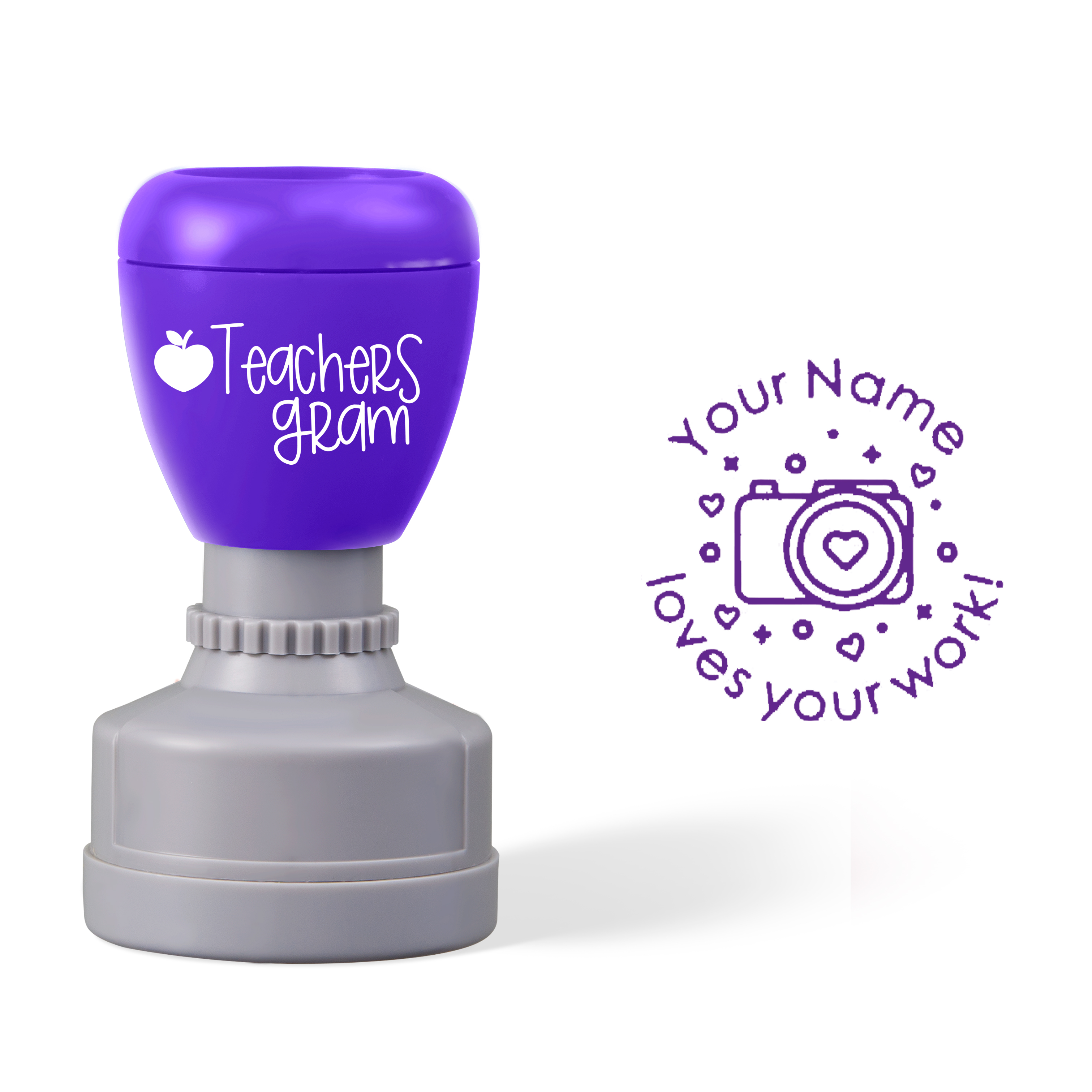Personalized Name Loves Your Work Teacher Stamp