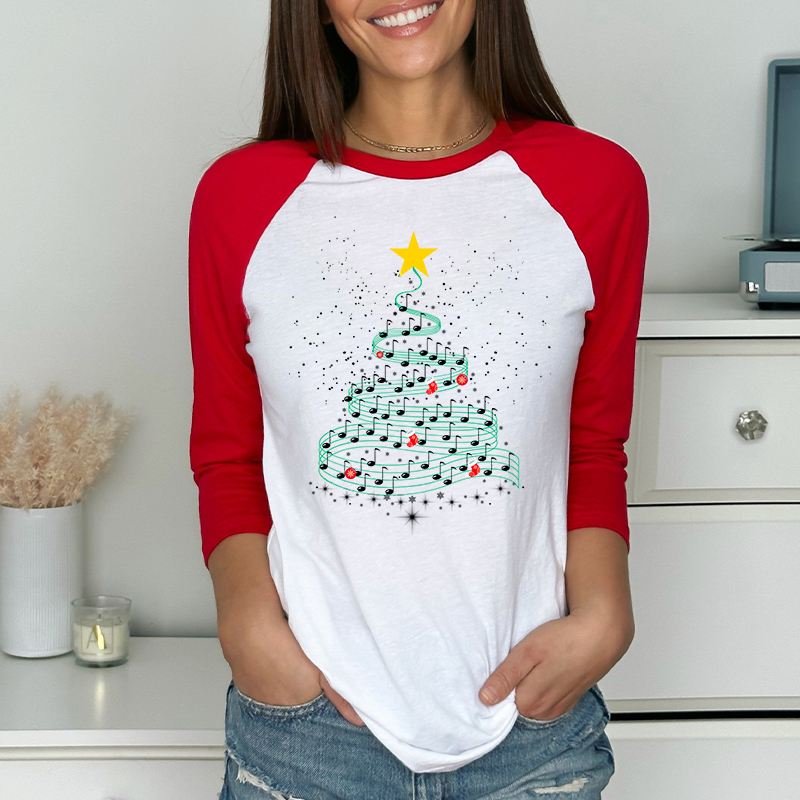 Music Note Christmas Tree Teacher Raglan Long Sleeve T-Shirt