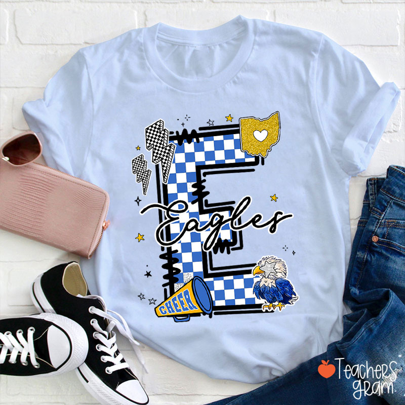 Personalized Mascot Initials Checkered School Spirit Teacher T-Shirt