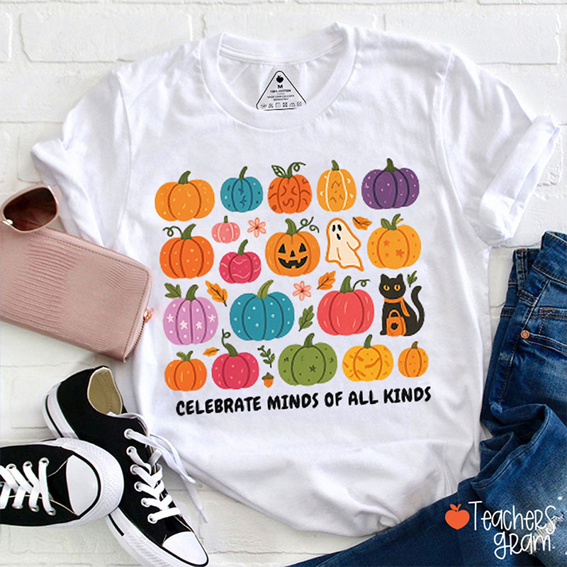 Celebrate Minds Of All Kinds Pumpkins Teacher T-Shirt