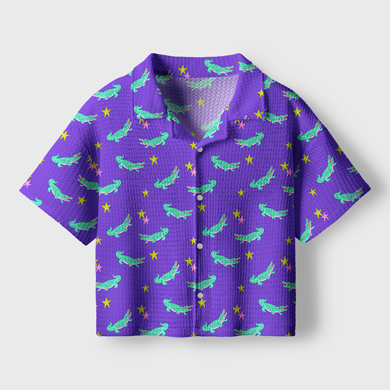 Star Gator Teacher Crochet Crop Camp Shirt