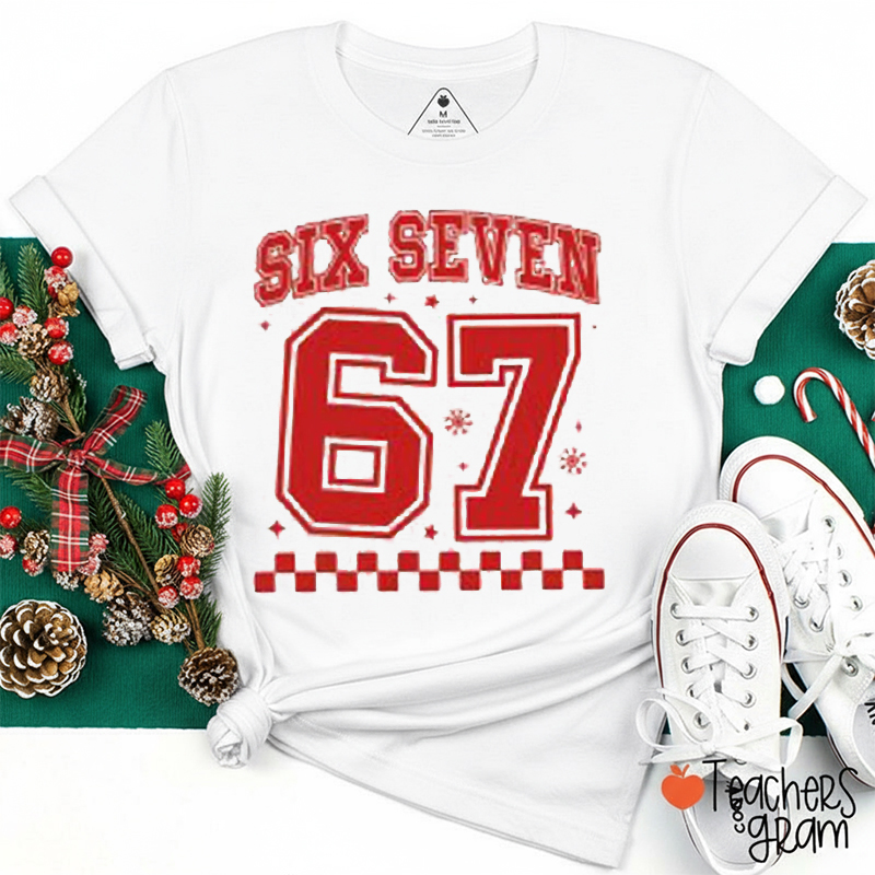 Christmas 67 Meme Checkered Teacher T-Shirt