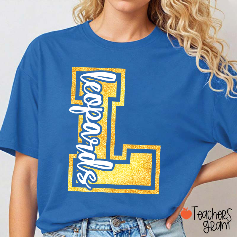 Personalized Glitter Letter And Mascot Teacher T-Shirt