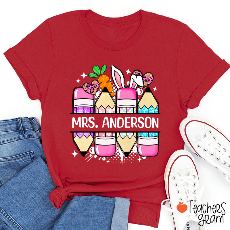 Personalized Easter Printed Pencil Teacher Tee