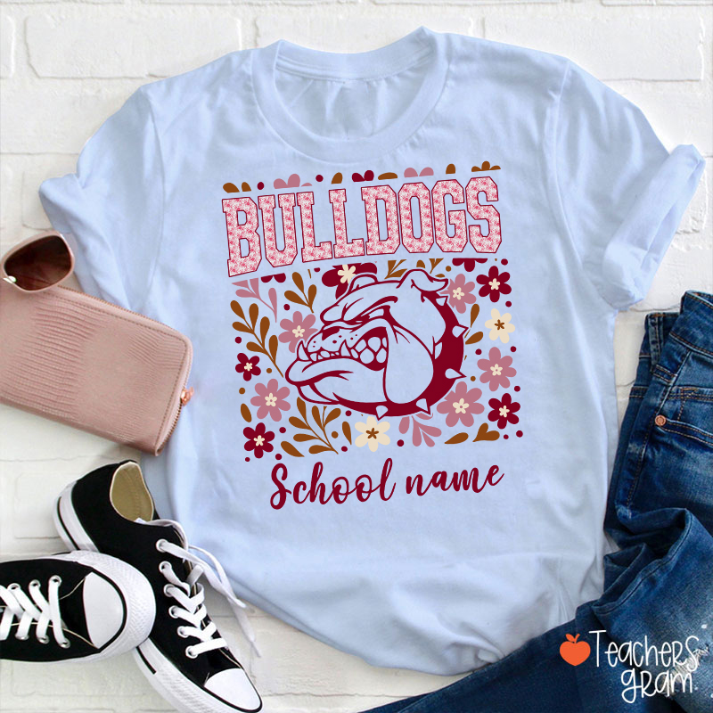 Personalized Mascot And School Name Flowers School Spirit Teacher T-Shirt