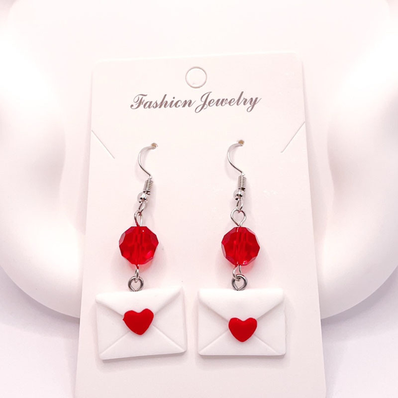 Red Heart Envelope Teacher Clay Earrings