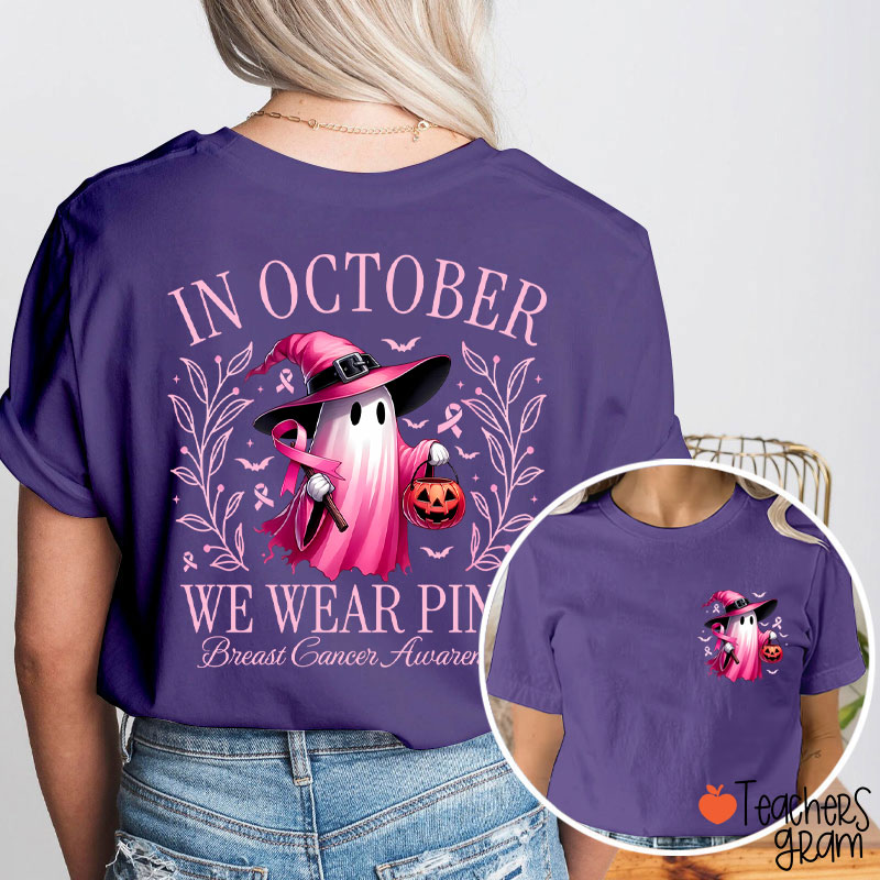 Halloween Beautifully Ghost Picture Breast Cancer Awareness Two Sided T-Shirt