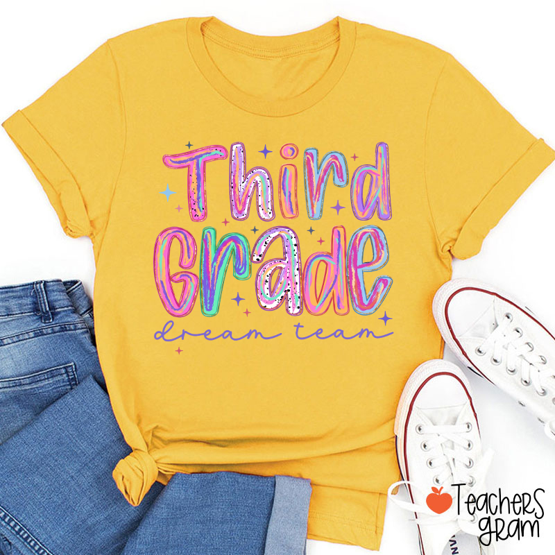 Personalized Pastel Rainbow Grade Dream Team Teacher T-Shirt