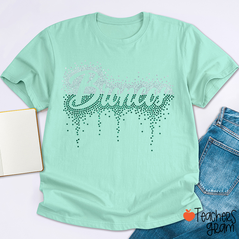 Personalized Name Gradient Faux Sparkling Drip Sparkle Bling Teacher T-Shirt