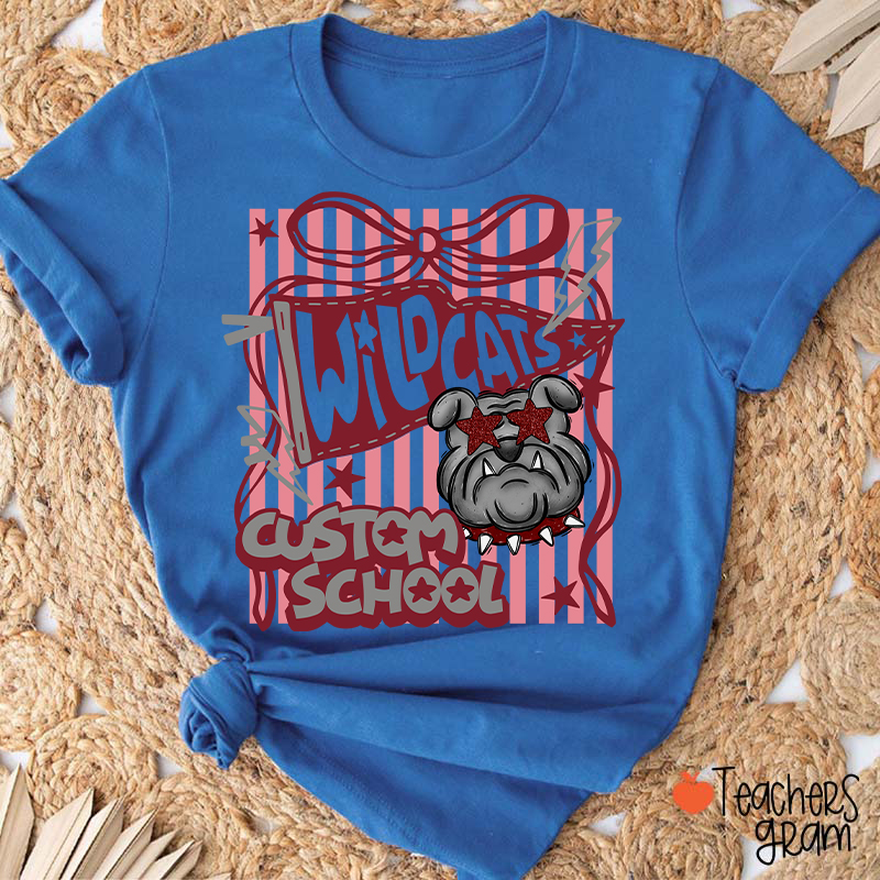 Personalized Mascot Coquette Bow Striped Teacher T-Shirt
