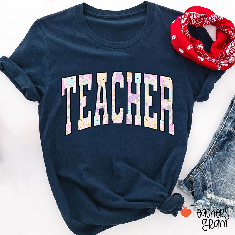 Pink Bunny Printed Teacher Tee
