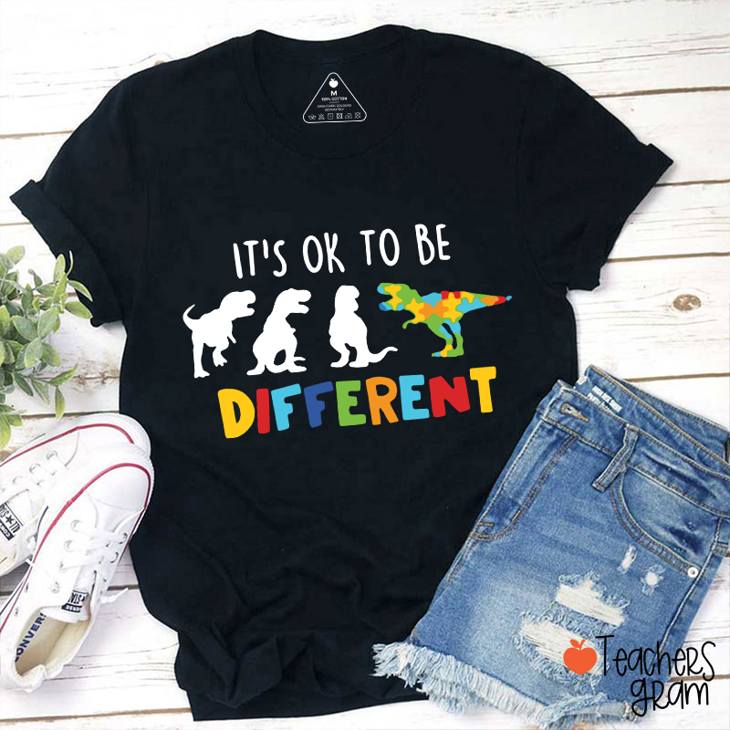 Dinosaur It's Ok To Be Different Teacher T-Shirt Sale-Teachersgram