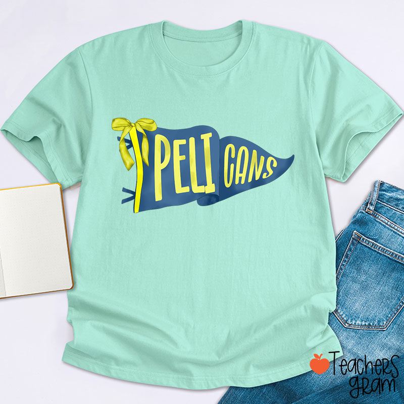 Personalized Mascot Pennant Bow Teacher T-Shirt