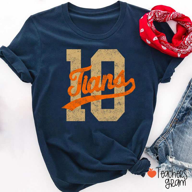 Personalized Mascot Distressed Sport Number Teacher T‑Shirt