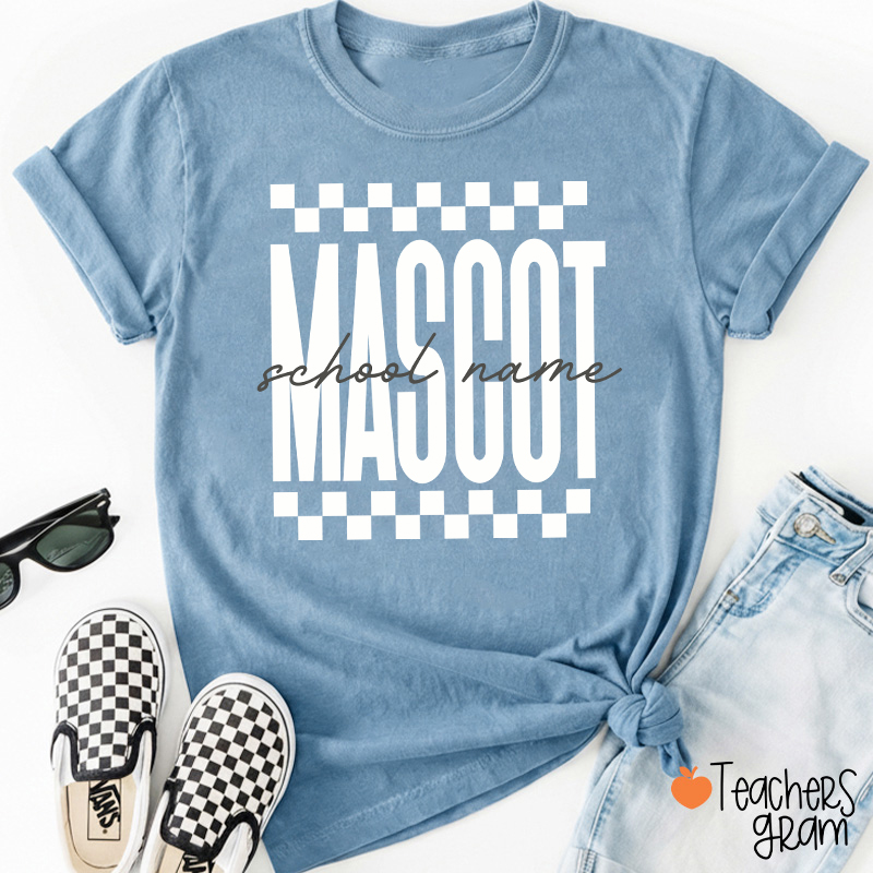 Personalized Mascot Sport Checkered Script Teacher T-Shirt