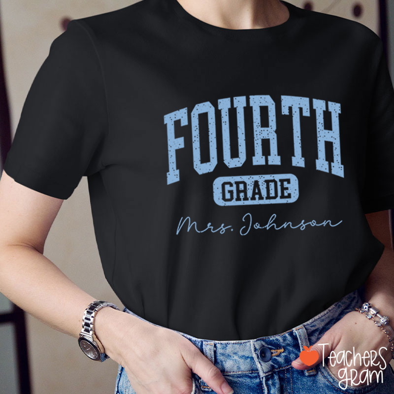 Personalized Name And Grade Vintage Distressed Varsity Letter Teacher T-Shirt