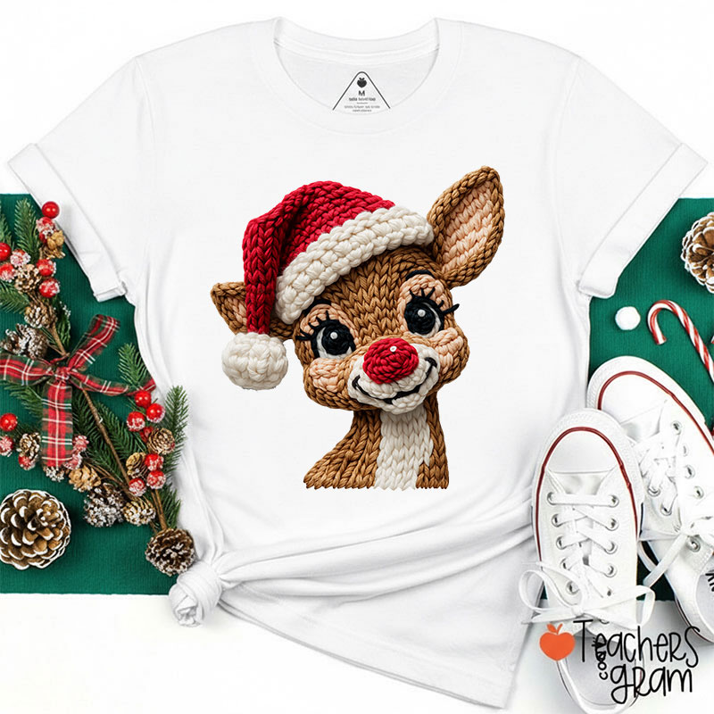 Faux Yarn Christmas Reindeer Teacher T-shirt