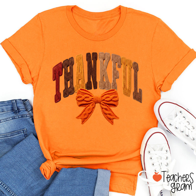 Faux Yarn Preppy Thankful Teacher T-Shirt