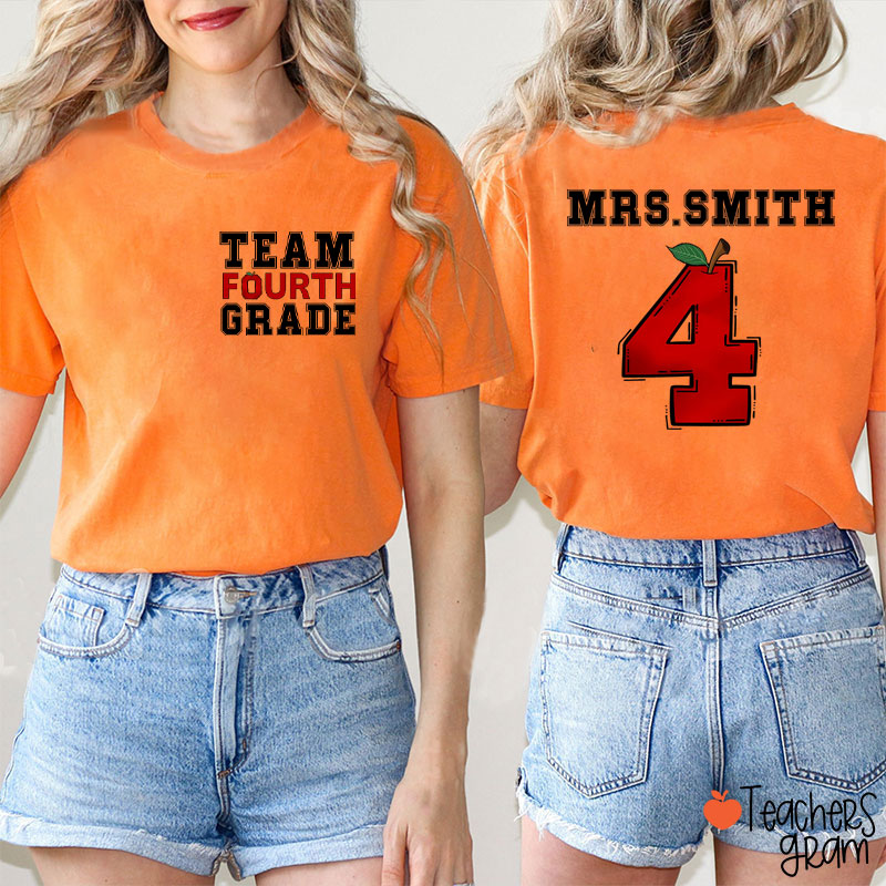 Personalized Team Grade Apple Teacher Two Sided T-Shirt