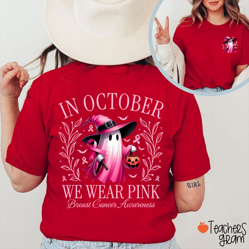 Halloween Beautifully Ghost Picture Breast Cancer Awareness Two Sided T-Shirt