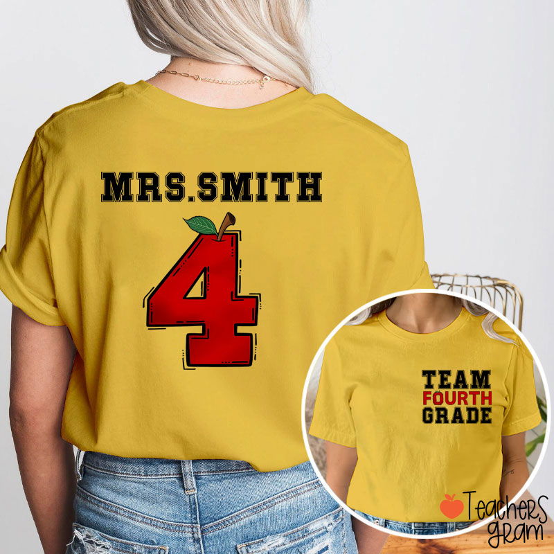 Personalized Team Grade Apple Teacher Two Sided T-Shirt