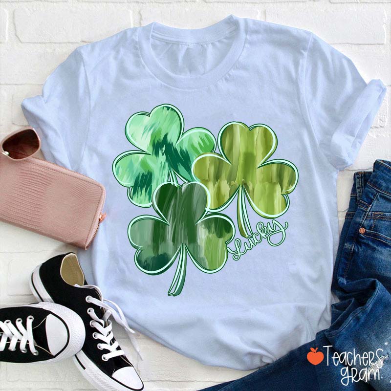 Watercolor Lucky Shamrock Teacher T-Shirt