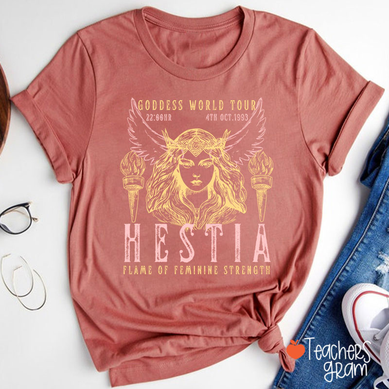 Hestia Flame Of Feminine Strength Teacher T-Shirt