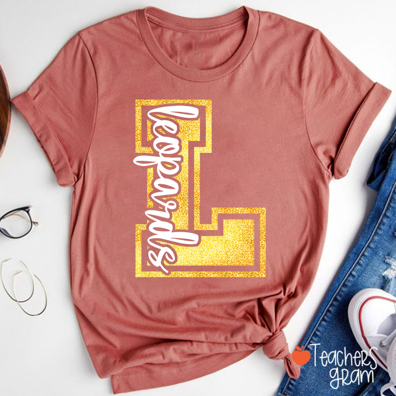 Personalized Glitter Letter And Mascot Teacher T-Shirt