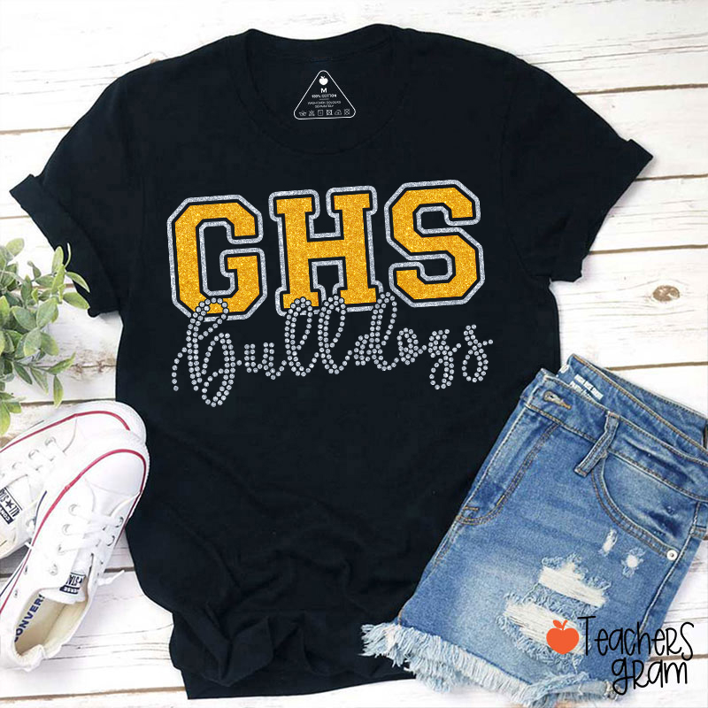 Personalized School Abbreviation And Name Faux Glitter Teacher T-Shirt