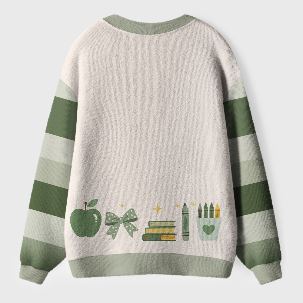 Personalized Name Apple Book Pencil Teacher Ugly Cardigan Sweaters
