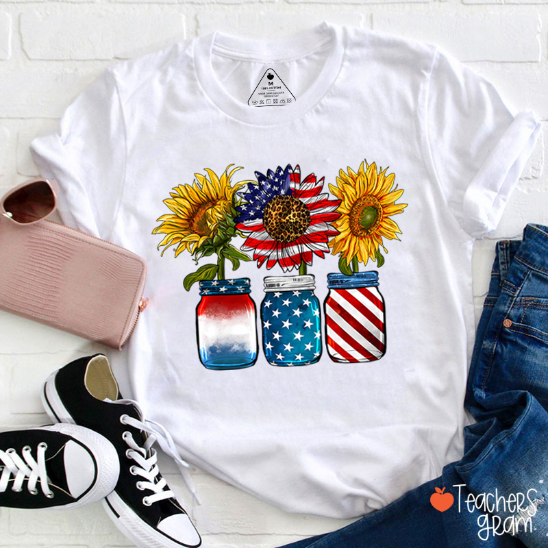 America Sunflower Teacher T-Shirt