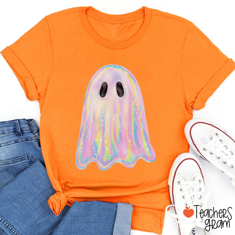 Halloween Shiny Ghost Teacher T-Shirt