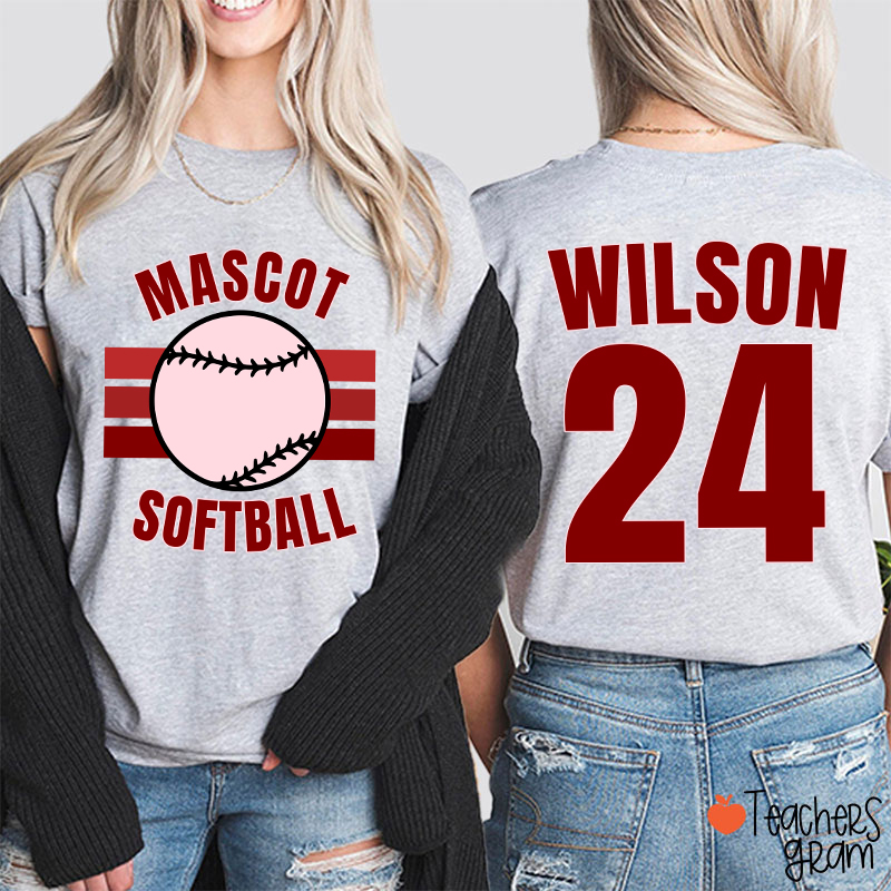 Personalized Mascot And Sport Gradient Lines Teacher Two Sided T-Shirt