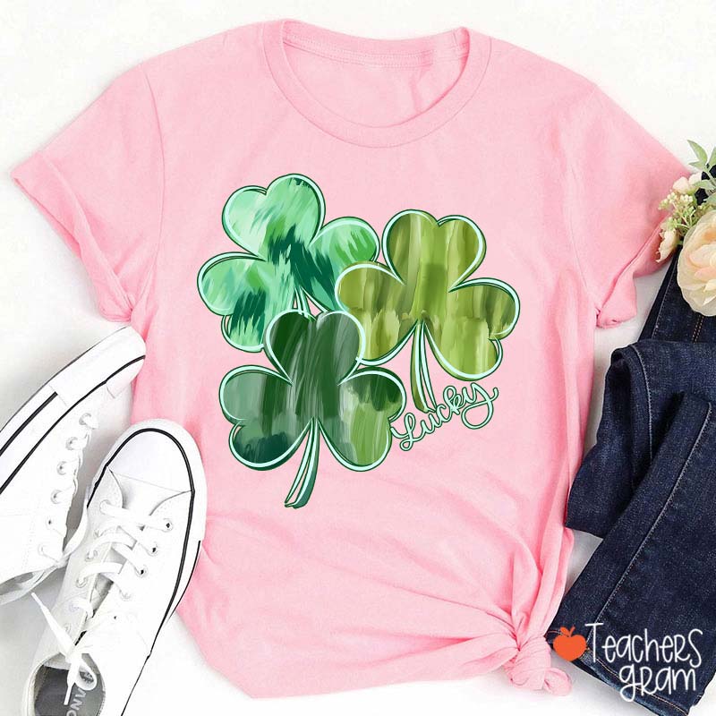 Watercolor Lucky Shamrock Teacher T-Shirt