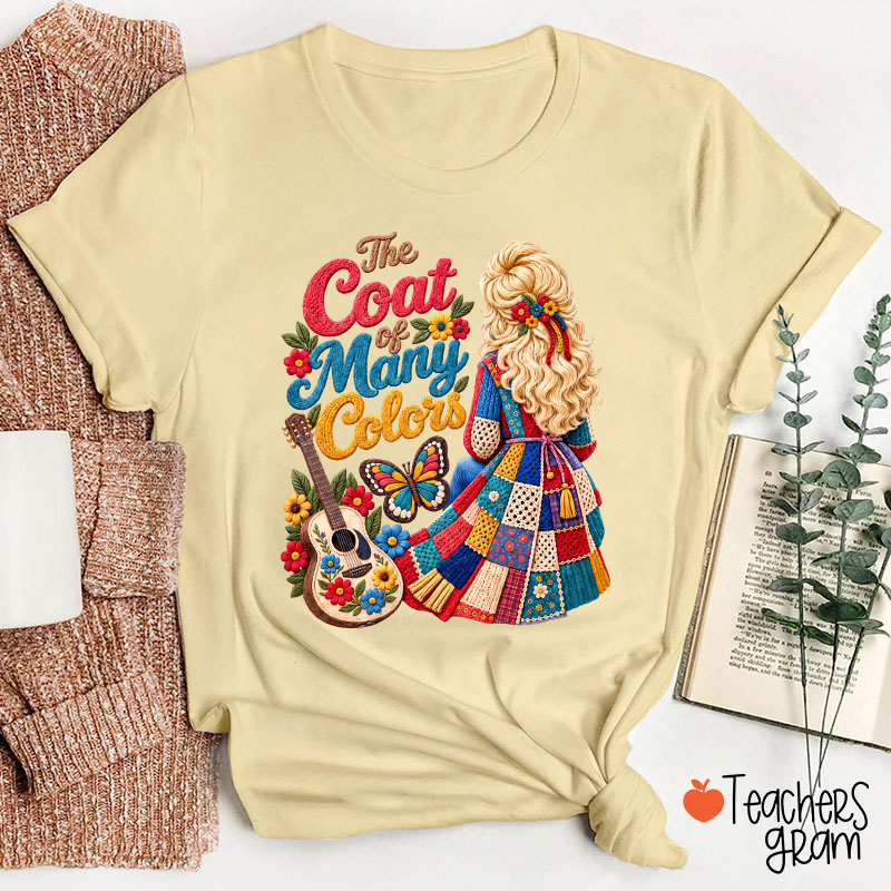 The Coat Of Many Colors Dolly Floral Guitar Teacher T-Shirt