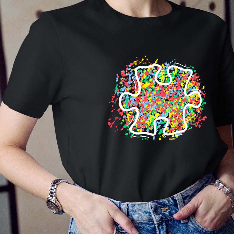 Colorful Autism Puzzle Piece Teacher T-Shirt