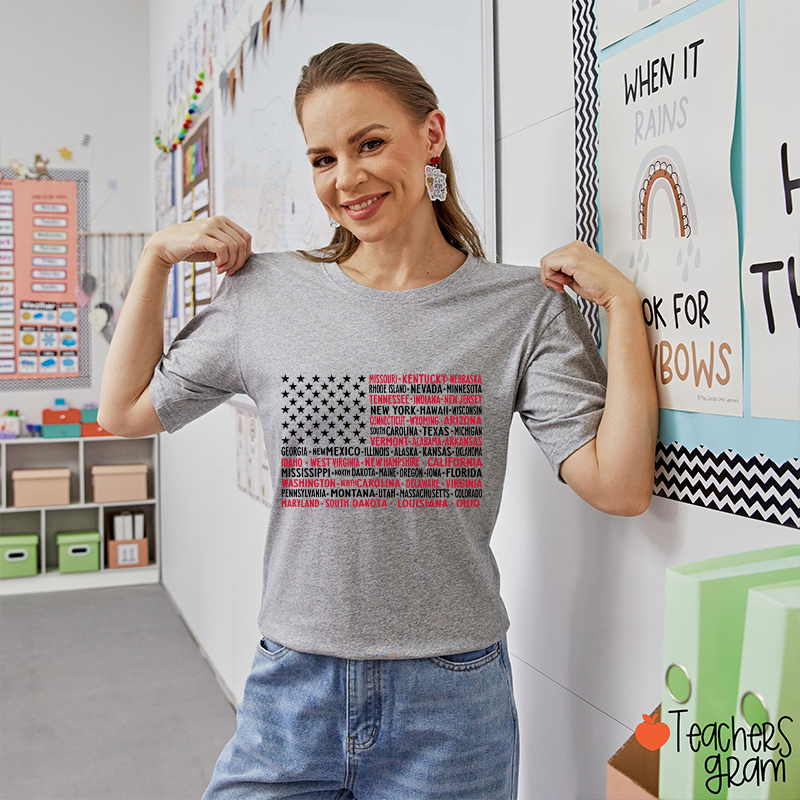 Vintage American Flag 4th Of July Teacher T-Shirt